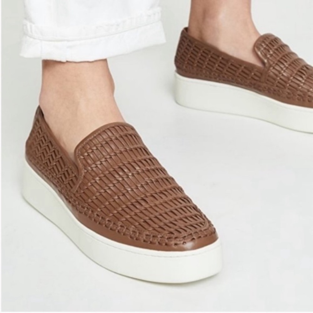 Vince Stanford Woven Leather Slip On Sneakers Brown 9.5